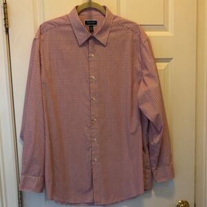Club Room Men's Red Gingham Dress Shirt XL 17-17.5.
